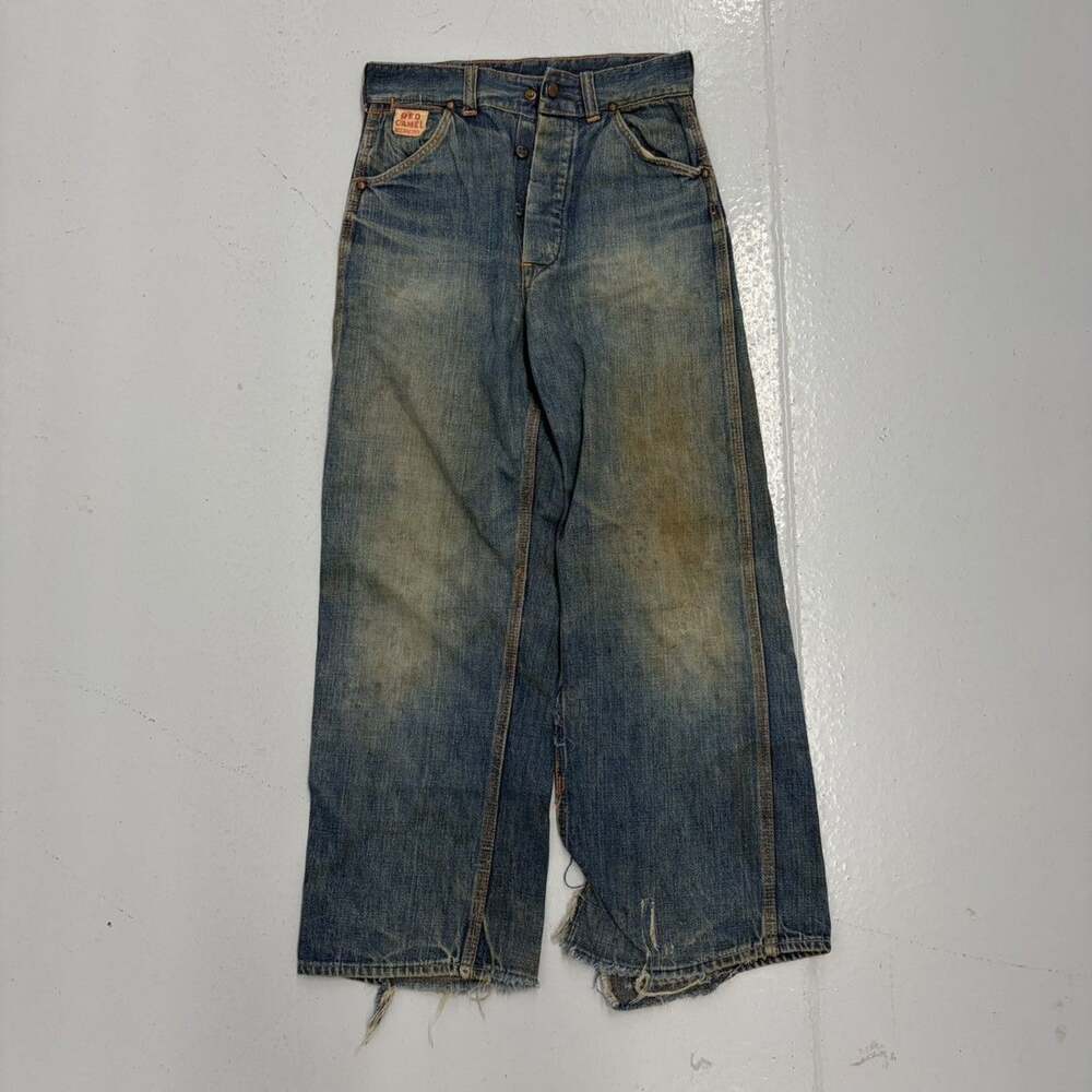 Vintage 50s Red Camel Dark Buttonfly Distressed Jeans 24x24